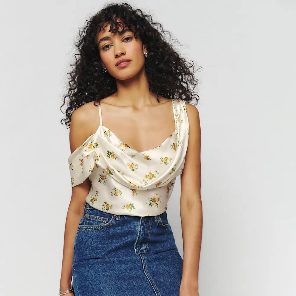 Reformation Cream Floral Blouse